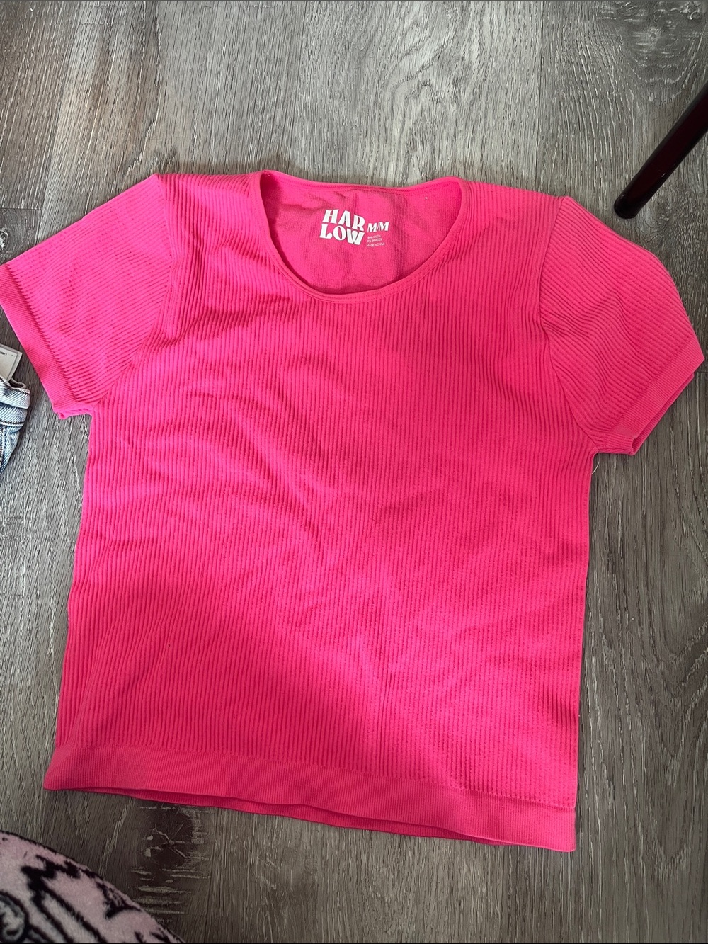 H&M Girls' Bright Pink Ribbed Short Sleeve Tee